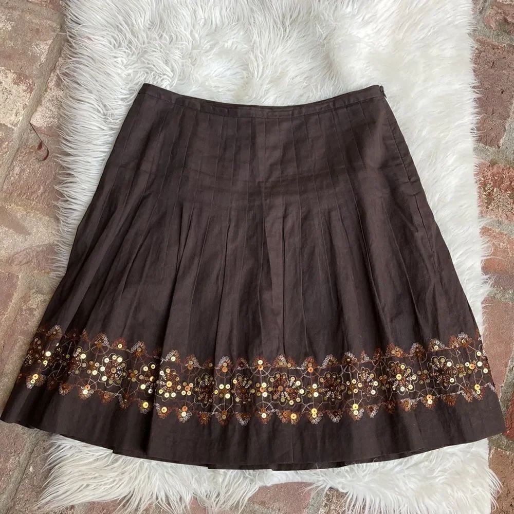 Ann Taylor Loft Embellished Linen/Cotton Blend Fully Lined Skirt Size 10